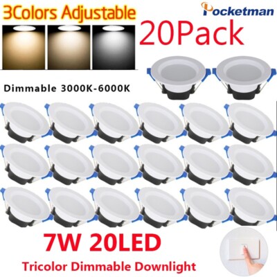 10-60PC 7W 3-Color Dimmable Downlight LED Recessed Ceiling Panel Light Lamp US