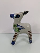 Tonala Mexican Pottery Folk Art Hand Painted Miniature Donkey Figurine 2.75"