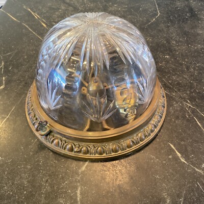 Handsome Vtg Org Flush to Ceilng Light Brilliant Wheel Cut Dome Shade