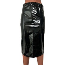 Womens PU Vinyl Bodycon Midi Skirt Ladies Night Out Party Wet Look Pencil skirt