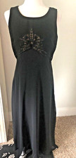 DONNA MORGAN 4 S Black Crepe FORMAL COCKTAIL DRESS Empire Flare LACE INSET LBD