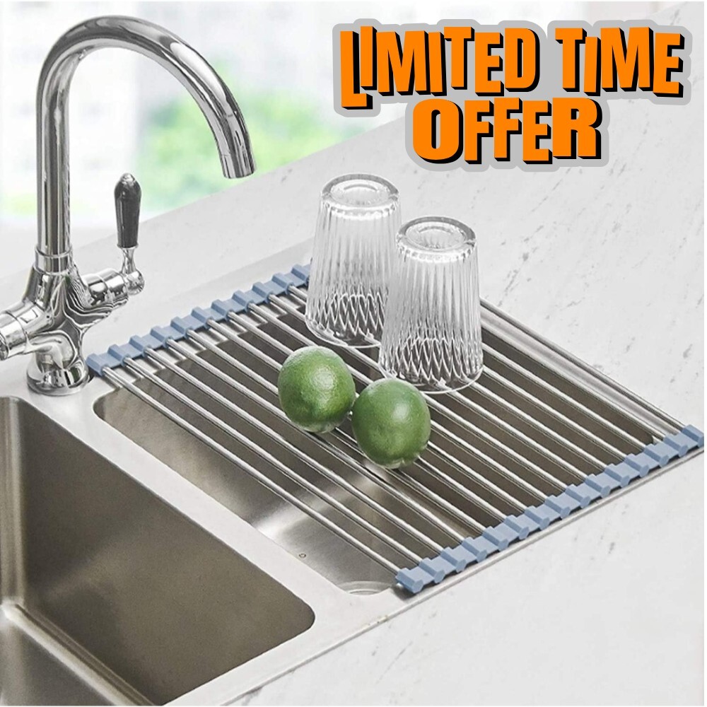 Stainless Steel Dish Sink Roll Up Collapsible Over The Sink Dish