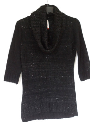 Juniors NO BOUNDARIES Black Crew Neck Sweater, PLUS SCARF, Size L 11/13