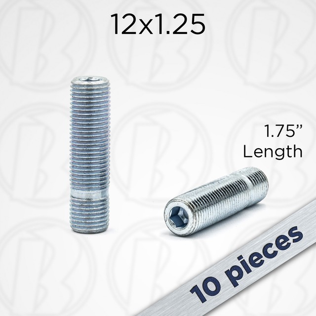 10pc 12 x 1.25 Wheel Studs Grade 10.9 Alloy Steel 1.75" Total