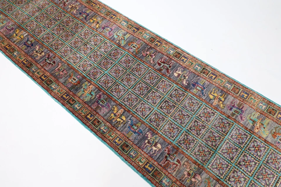 10 ft Hallway Tribal Animal Print Runner Rug Afghan Hand Knotted 100% Wool Rug - Image 2 of 4