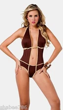 Brown Gold Top Dance Bodysuit Swimsuit Sexy Leotard Bikini Monokini XS S M
