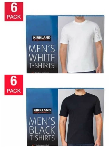 Kirkland Signature Men's 6-pack Black White 100% Cotton Crew Neck T-shirt - FS!! - product listing photo