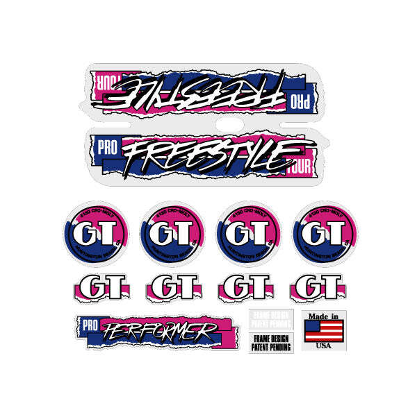 1987 GT BMX PRO Freestyle Tour on Clear decal set