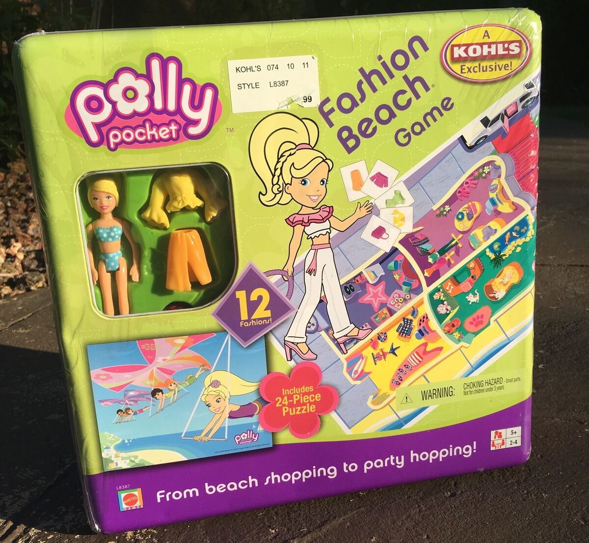 NEW Polly Pocket Fashion Game Board Tin Box Puzzle Dolls RARE Beach Playset  HTF