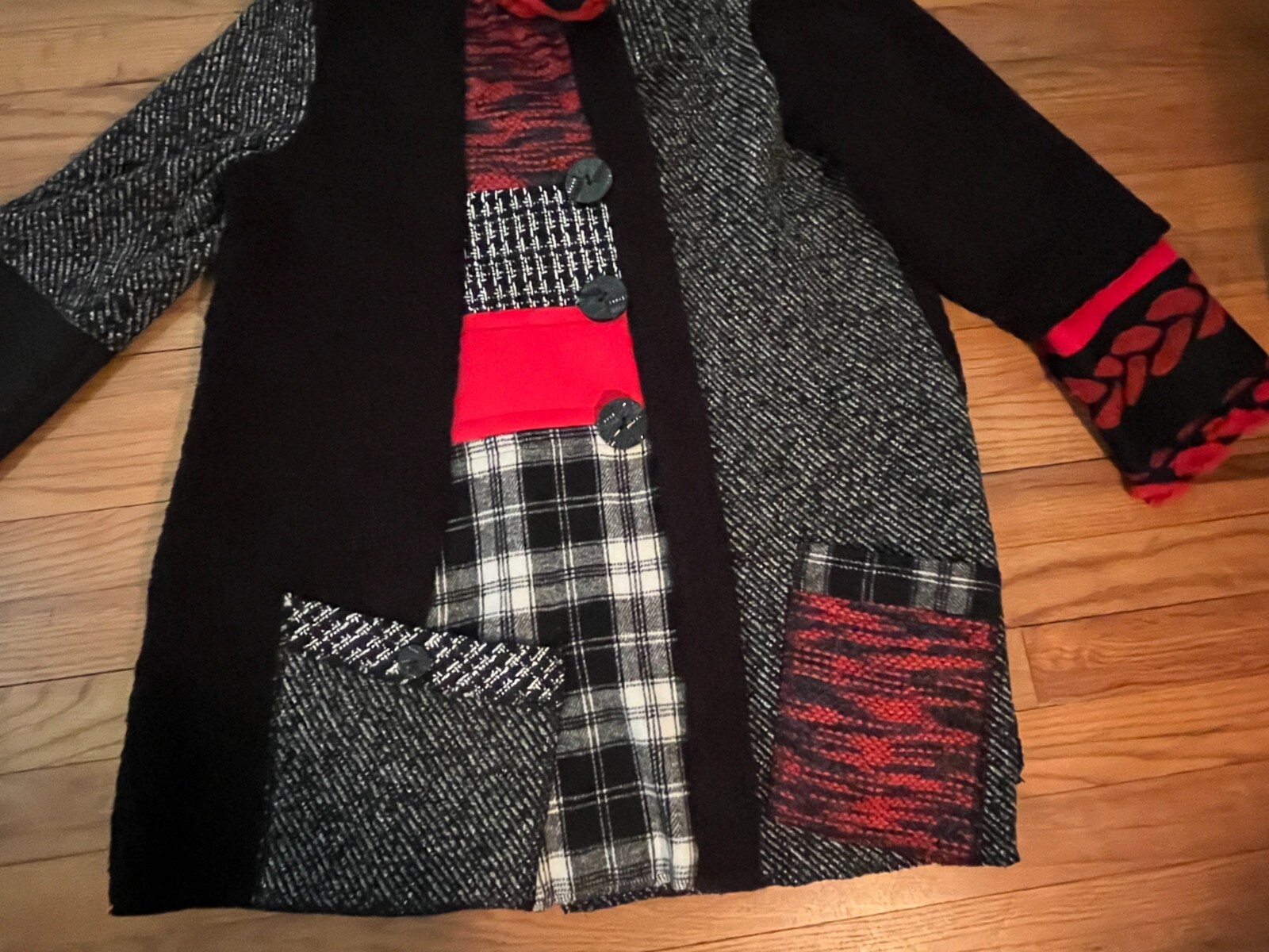 Ali Miles Patchwork Color Block Red Black White C… - image 3