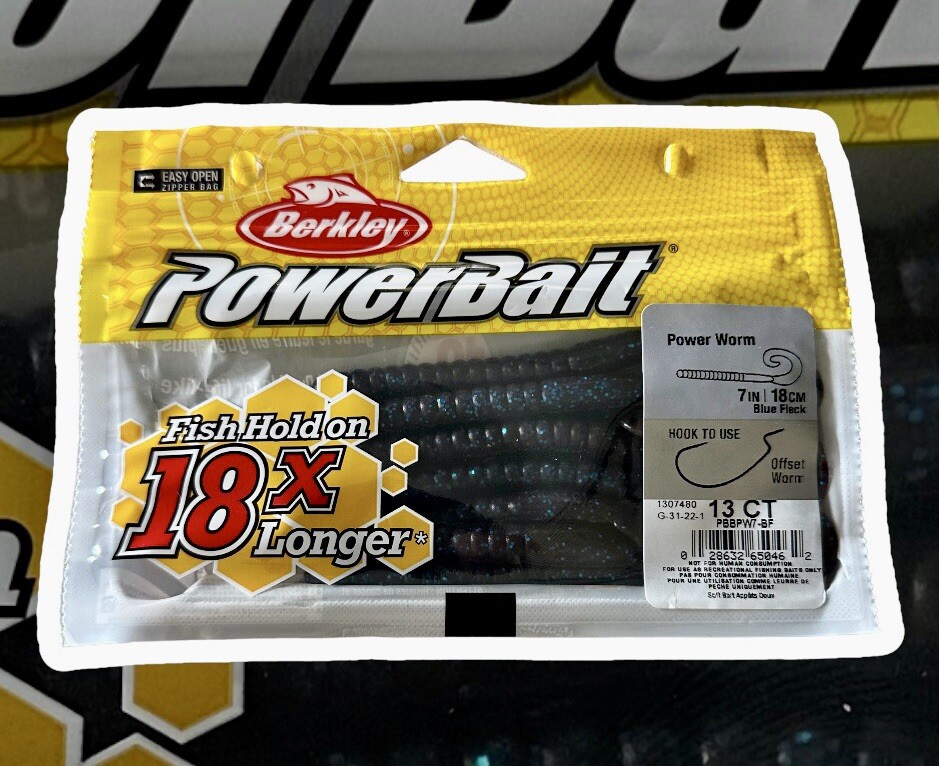 Berkley PowerBait Flute Worm – Black Blue Fleck 4.7in (12cm) Soft Plastic Fishing Lure