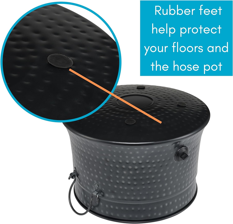 BIRDROCK HOME Water Hose Holder Pot with Lid 200Ft Garden Hose