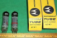 (2) NOS Motorola 6EM5 Beam Power Tubes by GE w/orig cartons chrome tops! (1969)