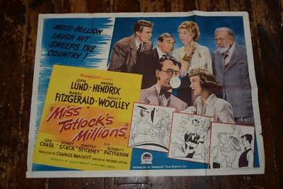 MISS TATLOCK'S MILLIONS, RARE Cinema Quad Poster 1948, JOHN LUND, WANDA HENDRIX