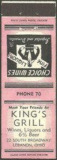 EARLY nice ~ KING’S GRILL ~ matchbook cover LEBANON, OH ohio
