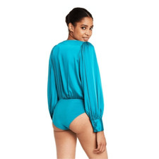 NWTSergio Hudson x Target Teal Crossover Satin Bodysuit M