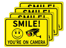 4-Pack Smile Youre On Camera Signs 8x12 Rust Free Aluminum Video Surveillance