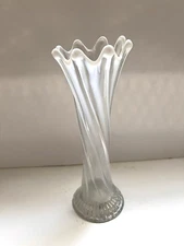 White Opalescent Stretch Swung Vase 10.75" PLEASE READ COMPLETE DESCRIPTION