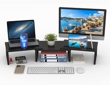 Dual Monitor Riser Stand / Black Adjustable With Phone / Tablet Holder RRP £45