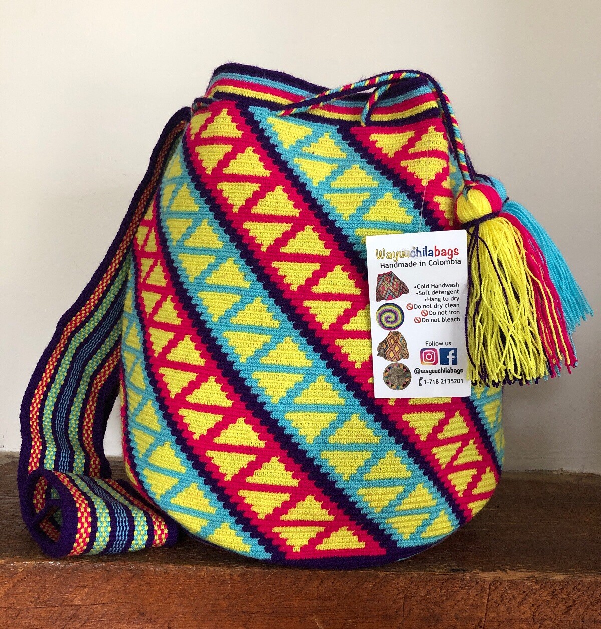 Authentic 100percent Wayuu Mochila Colombian Bag Large Single Thread 1T Colo crossbody image 3