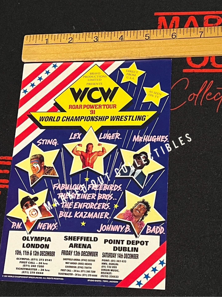 WCW 1991 Roar Power Tour 传单海报原版非常罕见 6x8 英寸 — 第 2/2 张图片