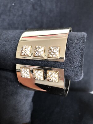 Eye-Catching Victoria Secret Gold Tone Wide Cuff Bracelet Enhanced With  Crystals