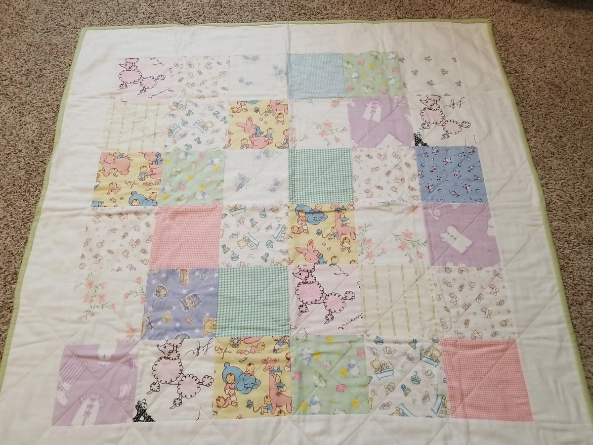 Handmade Pastel Flannel Unisex Baby Quilt Square 40.5