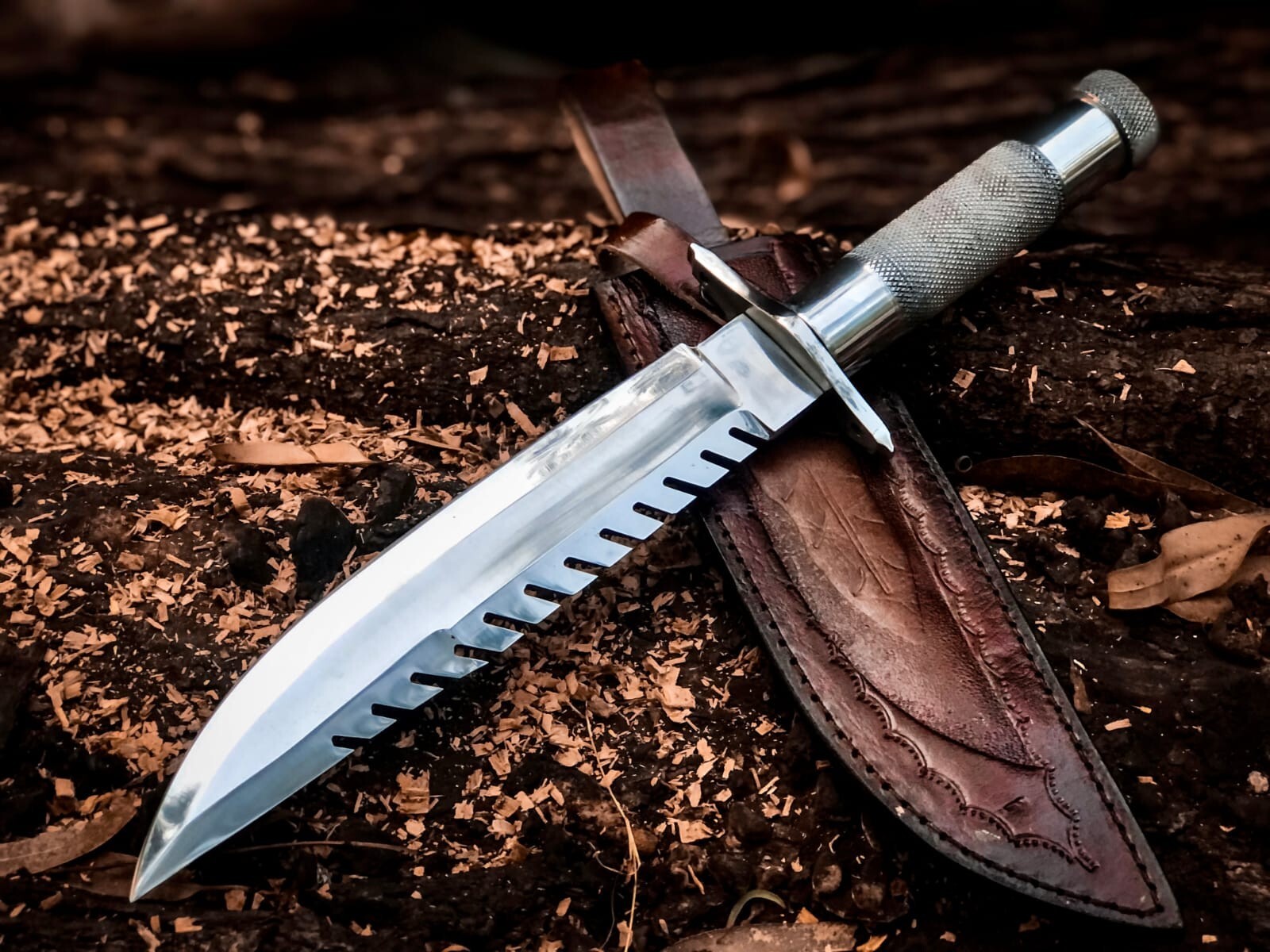 Handmade High Polish Stainless Steel Rambo Style Bowie Knife With Leather Cover