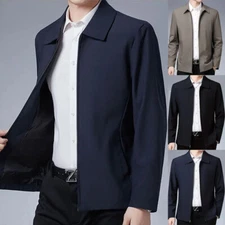 Men Turn-down Collar Coat Jackets Tops Business Autumn Spring Zipper Outwear