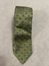 David Donahue Silk Tie Green Geometric Classic Woven in Italy Made in USA