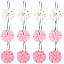 12 PCS Daisy Flower Shower Curtain Hooks Floral Deep Pink, Soft Pink, White