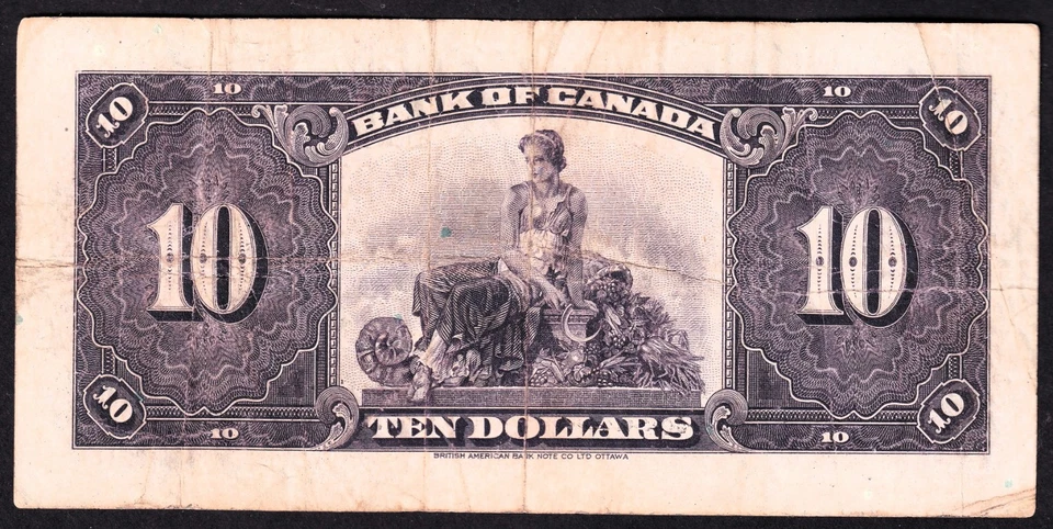 Bank Of Canada 1935 $10 Ten Dollar Banknote Osbourne - Towers A 019955 - Image 2 of 2