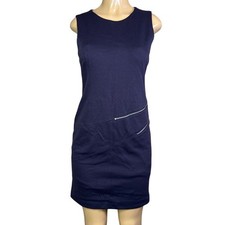 Michael Kors Sleeveless Shift Dress Asymmetrical Zipper Navy Blue Size 6