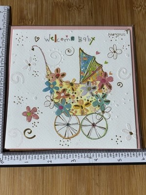 Papyrus Greeting Card New Envelope Congratulations Baby Welcome Formal Pram Flat