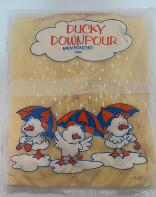 Vintage Avon Downpour Duck Vinyl Children s Rain Poncho Large 1991 NOS