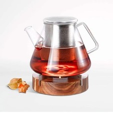 Tetera de vidrio AdHoc Orient+, juego calentador Tuto, 50 oz, madera de acacia