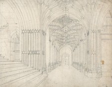 H B Garling Pencil Drawing Cathedral Or Church Architectural Study 19th Century