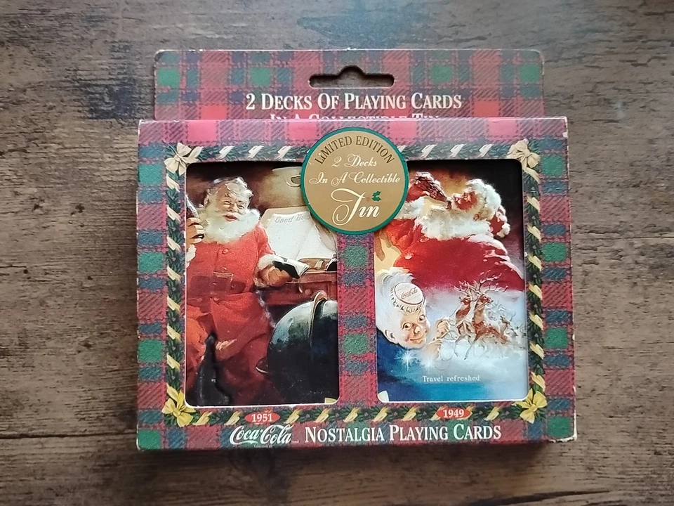 1997 Nostalgia Coca-Cola Santa 1951 & 1949-2 Sealed Decks Playing Cards In Tin - Image 2 of 4