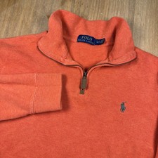 Polo Ralph Lauren 1/4 Zip Sweater Pullover Men's Small Orange Cotton Green Pony