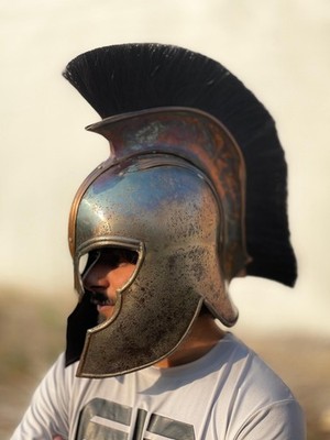 Troy Warrior Helmet with Black Crest | Ancient Greek Trojan Bronze Style Helm