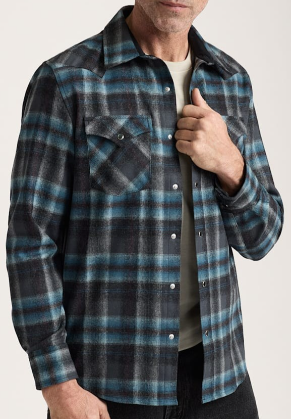 NWT Pendleton GRAY MIX/AQUA OMBRE PLAID CANYON Snap Shirt 100