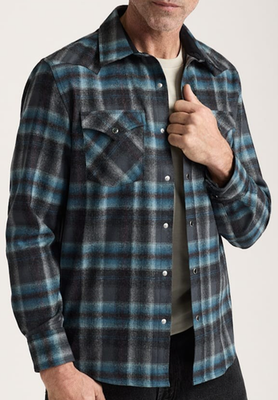 NWT Pendleton GRAY MIX/AQUA OMBRE PLAID CANYON Snap Shirt 100