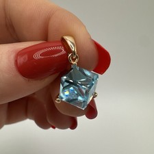 Rolled Gold Pendant - Aqua Paste/Glass Cube Drop 