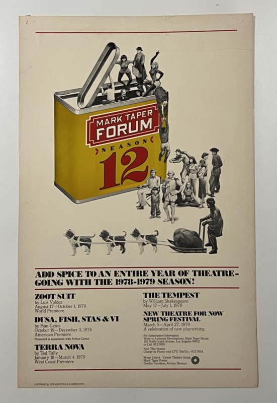 1978 Mark Taper Forum 12th Season Window Card Poster Los Angeles Zoot Suit 70's