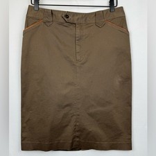 Vintage Lauren Jeans Co Brown Pencil Skirt Leather Accents Pockets Cotton Sz 10