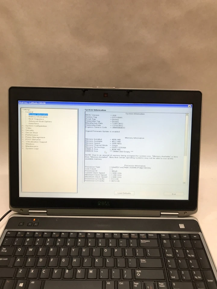 Dell Latitude E6530 15" Intel Core i5 4GB RAM NO HDD/OS Boots to BIOS READ! - DW - Image 2 of 4
