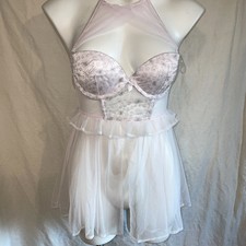 Victorias Secret 34B Starburst Nightie Mesh See Through Gown Ruffle New