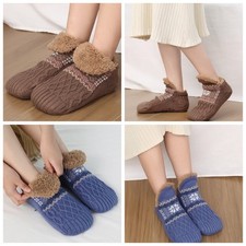 2 Paar Damen Warme Haussocken Socken Thermo Fleece Non-Slip Muster Floral