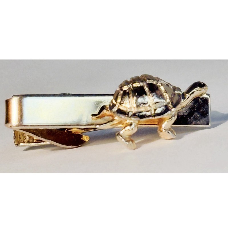 Vintage MCM Sea Turtle Tortoise Luxury Gold Tone Tie Bar Dress Hair Money Clip