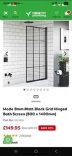 Bath Shower Screen Black Grid Square Door Hinged 800mm Framed 